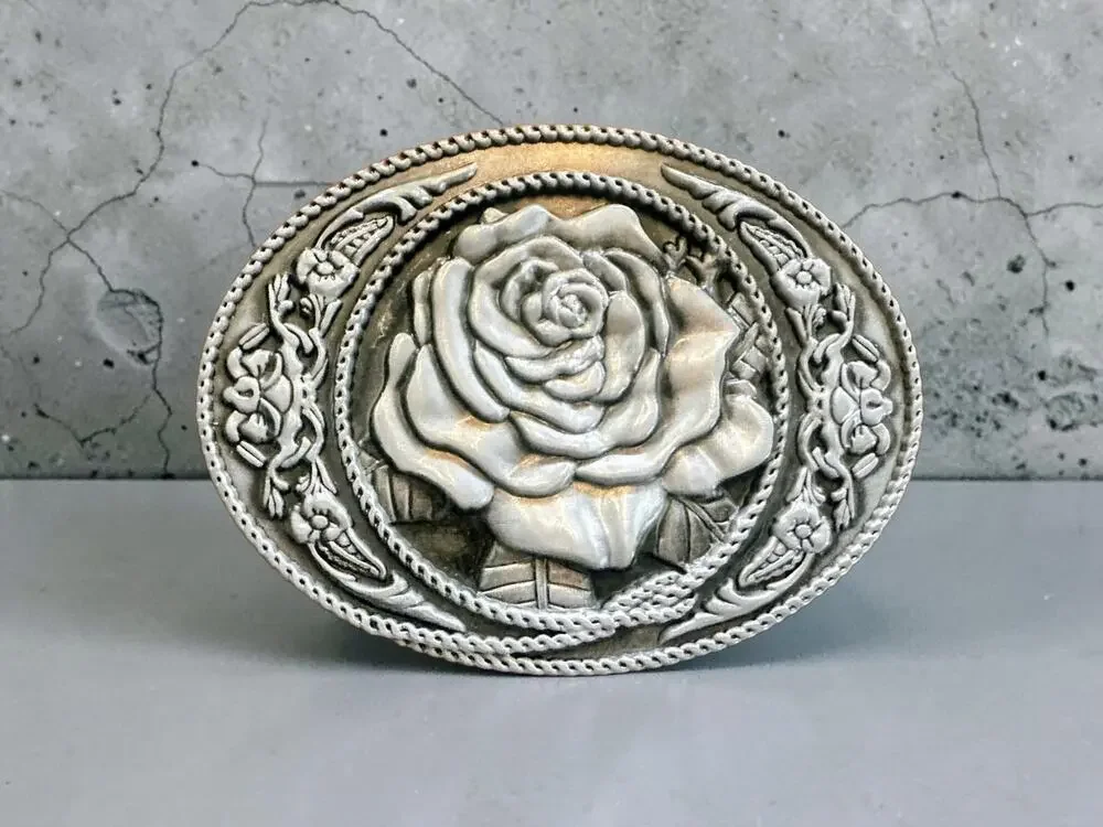 New Silver Tone 3D Rose Floral Oval Western Belt Buckle Cowgirl Cowboy